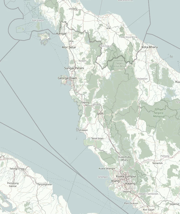 Carte de la péninsule malaisienne : Langkawi, Penang et Kuala Lumpur
